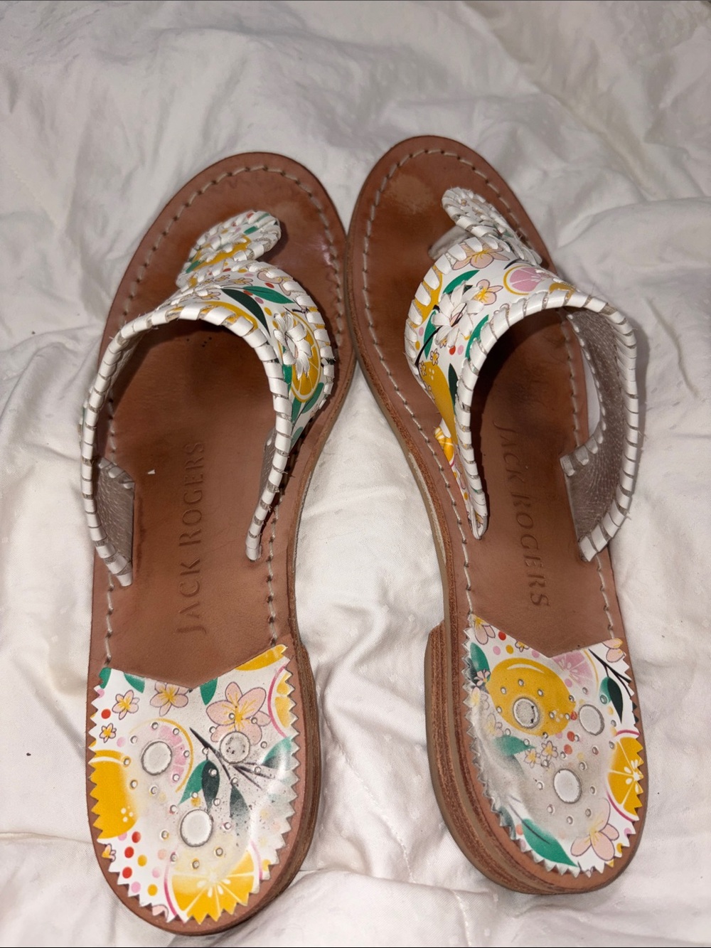 HTF Jack Rogers Lemon print whipstitch Flat Sandals - Picture 11 of 13